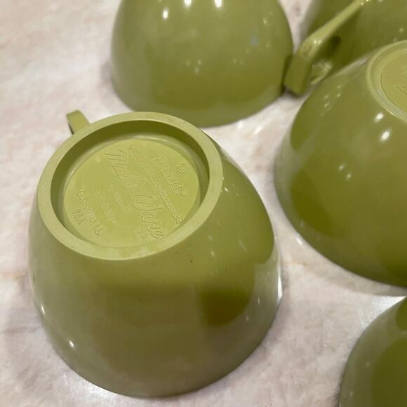 Melmac melamine coffee or tea set with cream and sugar  avocado green. Retro - Picture 8 of 12